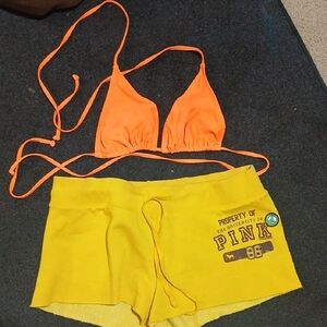 Orange Bikini Top and Y2k Vintage ShortsYellow PINK Shorts
